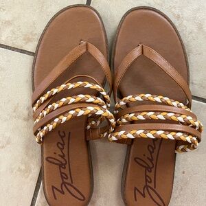 Zodiac Women's Tan and White Braided  Sandals